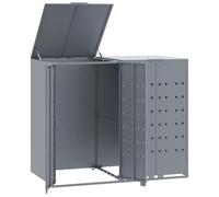 vidaXL Copribidone con Ruote per 2 Bidoni Grigio 138x79x117cm Acciaio, copribidone da esterno, copri bidone, copribidone in metallo