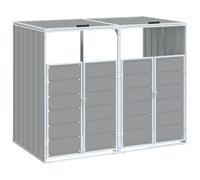 vidaXL Copribidone con Ruote per 2 Bidoni Grigio 144x81x113 cm Acciaio, copribidone singolo con ruote, copribidone da giardino, copertura per cassonetti