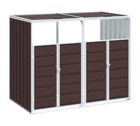 vidaXL Copribidone con Ruote per 2 Bidoni Marrone 144x81x113cm Acciaio, copribidone singolo con ruote, copribidone da giardino, copertura per cassonetti