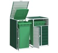 vidaXL Copribidone con Ruote per 2 Bidoni Verde 144x81x113 cm Acciaio, copribidone singolo con ruote, copribidone da giardino, copertura per cassonetti