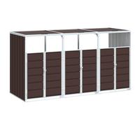 vidaXL Copribidone con Ruote per 3 Bidoni Marrone 216x81x115cm Acciaio, copribidone Singolo con Ruote, copribidone da Giardino, Copertura per cassonetti