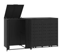 vidaXL Copribidone con Ruote per 3 Bidoni Nera 207x79x117cm in Acciaio, copribidone da esterno, copri bidone, copribidone in metallo