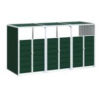 vidaXL Copribidone con Ruote per 3 Bidoni Verde 216x81x115 cm Acciaio, copribidone singolo con ruote, copribidone da giardino, copertura per cassonetti
