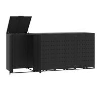 vidaXL Copribidone con Ruote per 4 Bidoni Nera 276x79x117cm in Acciaio, copribidone da esterno, copri bidone, copribidone in metallo