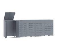 vidaXL Copribidone con Ruote per 5 Bidoni Grigio 345x79x117cm Acciaio, copribidone da esterno, copri bidone, copribidone in metallo