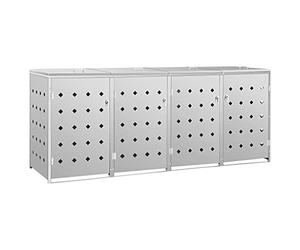vidaXL Copribidone per Spazzatura Quadruplo Pattumiera Cassettone Cassone Arredo Esterno Contenitore Rifiuti Box Giardino in Acciaio Inox