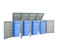 vidaXL Copri Bidoni Pattume Quadruplo 276,5x77,5x112,5 cm Acciaio Inox