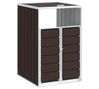 vidaXL Copribidone Ruote Bidone Singolo Marrone 72x81x115 cm Acciaio, copribidone singolo con ruote, copribidone da giardino, copertura per cassonetti