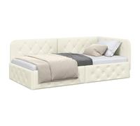 vidaXL Cornice del Letto ad Angolo Crema 90 x 200 cm Velluto, Arredo Camera Moderno, Letto salvaspazio, Divano Letto in Velluto, L-Shape, Pratico e dal Design Elegante