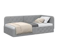 vidaXL Cornice del letto ad angolo Grigio chiaro 100 x 200 cm Tessuto, Letto L moderno, daybed salvaspazio, design minimalista resistent, arredo angolare per stanze piccole