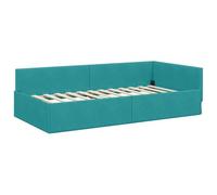 vidaXL Cornice del Letto ad Angolo Turchese 90 cm x 190 cm Velluto, Arredo Camera Moderno, Mobile Multifunzione, Divano Letto in Velluto Soft, Design salvaspazio