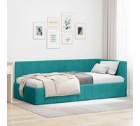 vidaXL Cornice del letto ad angolo Turchese 90 cm x 200 cm Velluto