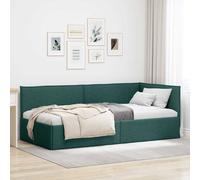 vidaXL Cornice del Letto ad Angolo Verde Scuro 80 x 200 cm Tessuto, Letto Giornaliero Compatto, Stile Moderno, Arredamento Salvaspazio, Design Minimalista, Soluzione Ergonomica per Piccole Stanza