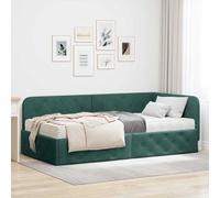 vidaXL Cornice del letto ad angolo Verde Scuro 90 x 190 cm Velluto