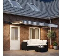 vidaXL Cornice per Tenda Manuale con LED 4,5 × 3 m, Tenda da giardino e awning per terrazza, parasole moderno con luci LED, protezione regolabile e resistente agli agenti atmosferici