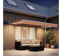 vidaXL Cornice per Tenda Manuale con LED Sabbia 3,5 x 2,5 m, Tenda da giardino e awning per terrazza, parasole moderno con luci LED, protezione regolabile e resistente agli agenti atmosferici
