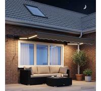 vidaXL Cornice per Tenda Manuale con LED Tortora 3,5 x 2 m, Tenda da giardino e awning per terrazza, parasole moderno con luci LED, protezione regolabile e resistente agli agenti atmosferici
