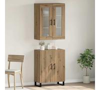 vidaXL Credenza 2 pcs rovere artigianale Legno multistrato