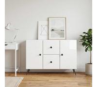 vidaXL Credenza bianca lucida, 89 x 34,5 x 60 cm, legno di ingegneria, credenza da salotto moderno, mobile di stoccaggio pratico, soluzioni regolabili per l'organizzazione domestica, design LED
