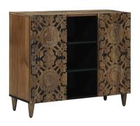 vidaXL Credenza con ripiano marrone 90x33.5x75 in legno massello di mango per soggiorno, stile moderno con luce beige, open space e mobili funzionali per migliorare il comfort e l'estetica
