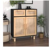 VIDAXL - Credenza Nera 60x30x75 Cm Legno Massello Pino E Rattan Naturale