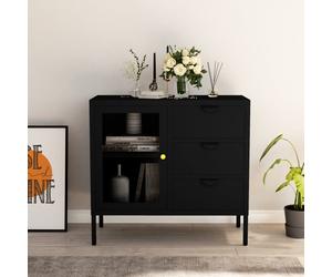 vidaXL Credenza Nera 75x35x70 cm in Acciaio e Vetro Temperato