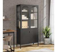 vidaXL Credenza Nera 90x40x180 cm Vetro e Acciaio