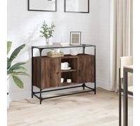 vidaXL Credenza Piano Vetro Rovere Marrone 98x35x81 Legno Multistrato, credenza con ante, mobile da soggiorno, portaoggetti, credenza da cucina