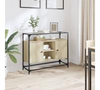 vidaXL Credenza Piano Vetro Rovere Sonoma 98x35x81cm Legno Multistrato
