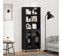 vidaXL Mobile alto in rovere nero 69,5 x 34 x 180 cm, soggiorno, rettangolare, moderno Highboard, Engineered Wood Plank, scaffali funzionali, soluzione di archiviazione salvaspazio