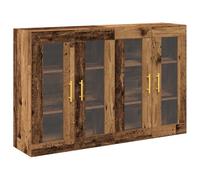 vidaXL Credenza rustica a buffet con ripiani, finitura in legno antico e ante in vetro, struttura in legno massiccio, ideale per la sala da pranzo, elegante soluzione di stoccaggio per interni in