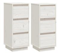 Credenze Bianche 2 pz 32x34x75 cm in Legno Massello di Pino