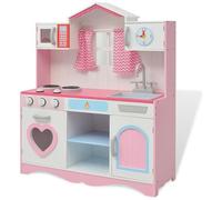 Cucina Giocattolo in Legno 82x30x100 cm Rosa e Bianca