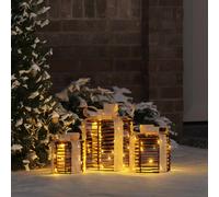 vidaXL Decorazione Scatola Regalo con 60 LED 3 pcs Bianco caldo Rattan