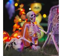 vidaXL Decorazione di Halloween Scheletro con Cane 2 Pezzi in Plastica Bianca, Decorazione Stagionale con Articolazioni Mobili, Alta 5.4Ft, Stile Gotico