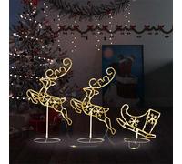 vidaXL Decorazione Slitta Renne in Acrilico 260x21x87cm Bianco Caldo