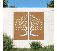 vidaXL Decorazioni Muro Giardino 2 pz 105x55 cm Albero Acciaio Corten