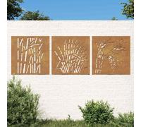 vidaXL Decorazioni Muro Giardino 3 pz 55x55 cm Erba in Acciaio Corten