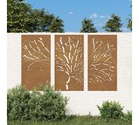 vidaXL Decorazioni Muro Giardino 3pz 105x55 cm Albero Acciaio Corten