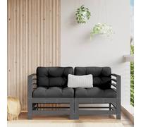 vidaXL Divani Angolari con Cuscini 2 pz Legno Massello di Pino Grigio