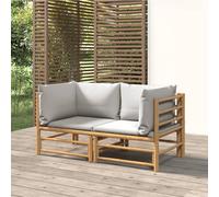 vidaXL Divani Angolari da Giardino con Cuscini Grigio Chiaro 2pz Bambù