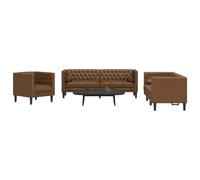 vidaXL Divani Chesterfield 3pz Cuscini Marrone Similpelle Scamosciata