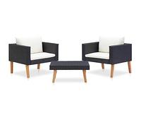 vidaXL Divani da Giardino Set 3pz con Cuscini Arredo Sofà Dormeuse Esterno Divanetti Chaise Longue Poltrone Canapè Salotto in Polyrattan Nero