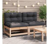 vidaXL Divani Giardino Senza Braccioli con Cuscini 2 pz Massello Pino