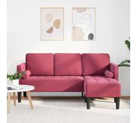 vidaXL Divano 3 Posti con Chaise L-shaped Rosso Vino 160 cm in Velluto