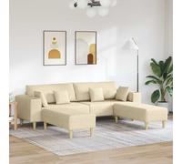vidaXL Divano 3 pz Crema Tessuto