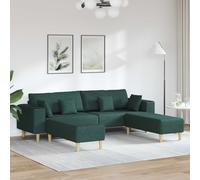 vidaXL Divano 3 pz Verde Scuro Tessuto