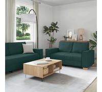 vidaXL Divano 3 pz Verde Scuro Tessuto misto lino