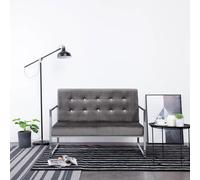 Divano a 2 Posti con Braccioli Grigio Scuro Cromato e Velluto