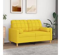 vidaXL Divano a 2 Posti con Cuscini Giallo Chiaro 120 cm in Tessuto